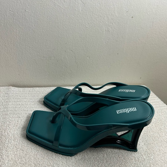 Melissa dark Green Minimalist heels Sandals with Square Toe Sz 5 - Picture 3 of 9